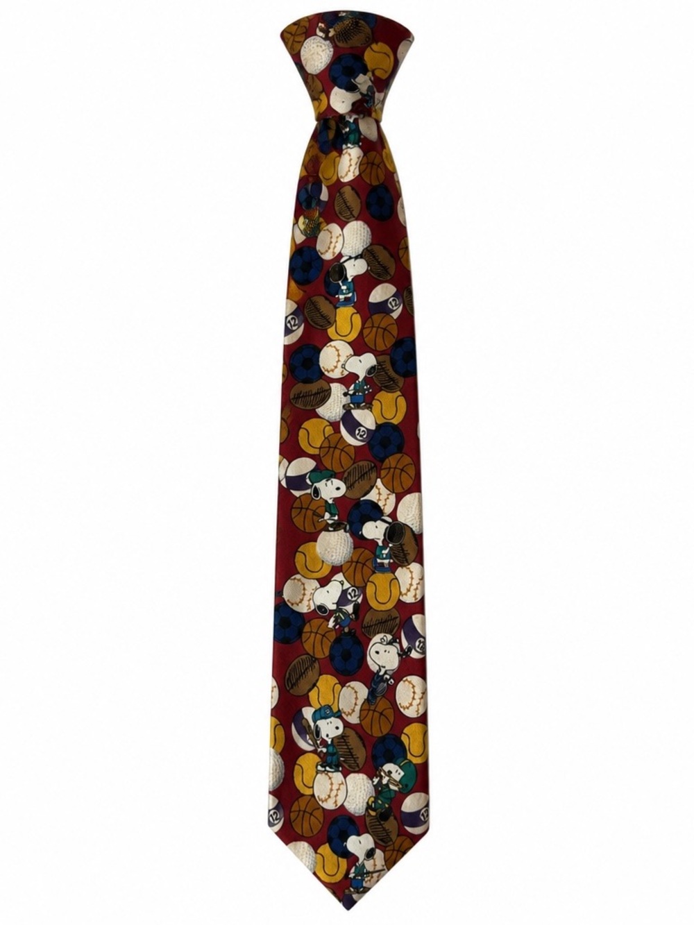 Peanuts Maroon Tie with Multicolor Sports Ball & Snoopy Motif